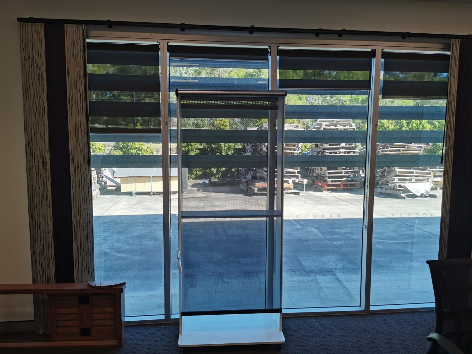Inflector Blind Format- Summer Mode (Reflecting Outside heat, reducing glare. reducing radiant heat inside, maintaining view, retrofit or new install)